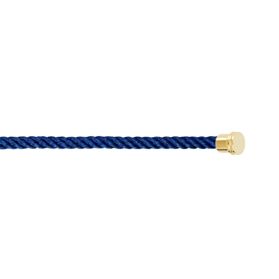 Bijoux FRED Homme | Cable Fred Force 10 Bleu Marine Moyen Modele En Acier Plaque Or Jaune