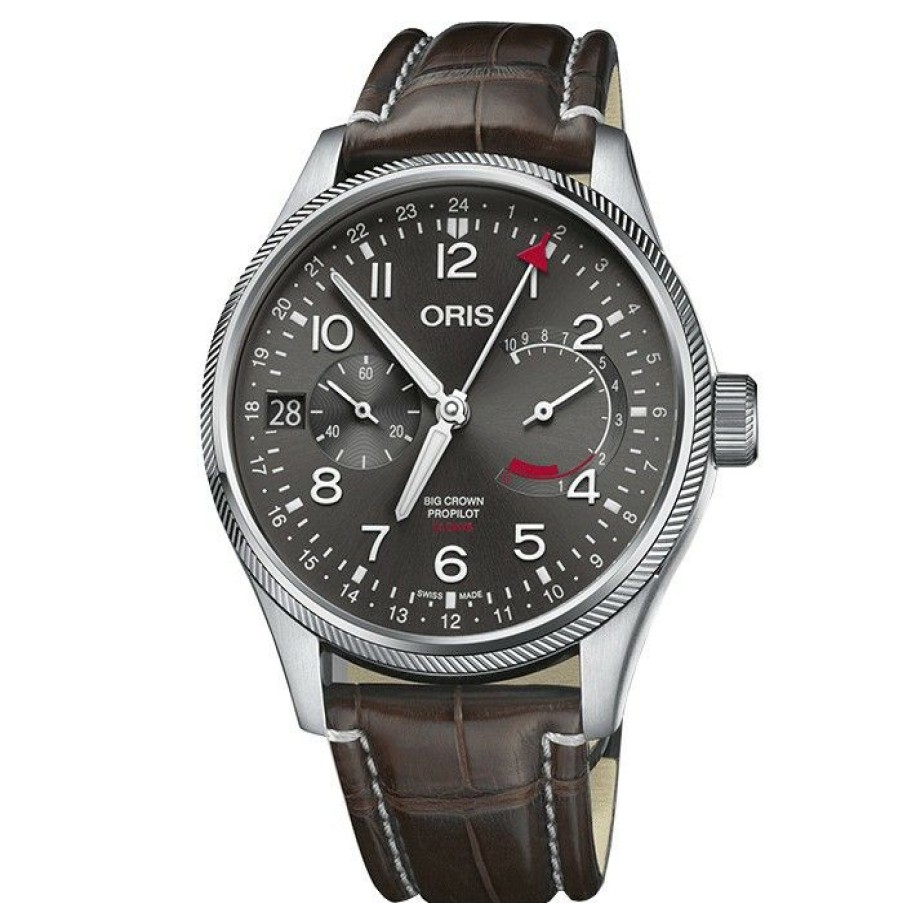 Montres Oris Montres D'Aviateur | Montre Oris Aviation Big Crown Propilot Calibre 114 Cadran Gris Bracelet Cuir Marron 44 Mm