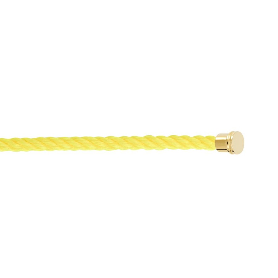 Bijoux FRED Homme | Cable Fred Force 10 Jaune Fluo Moyen Modele En Acier Plaque Or Jaune