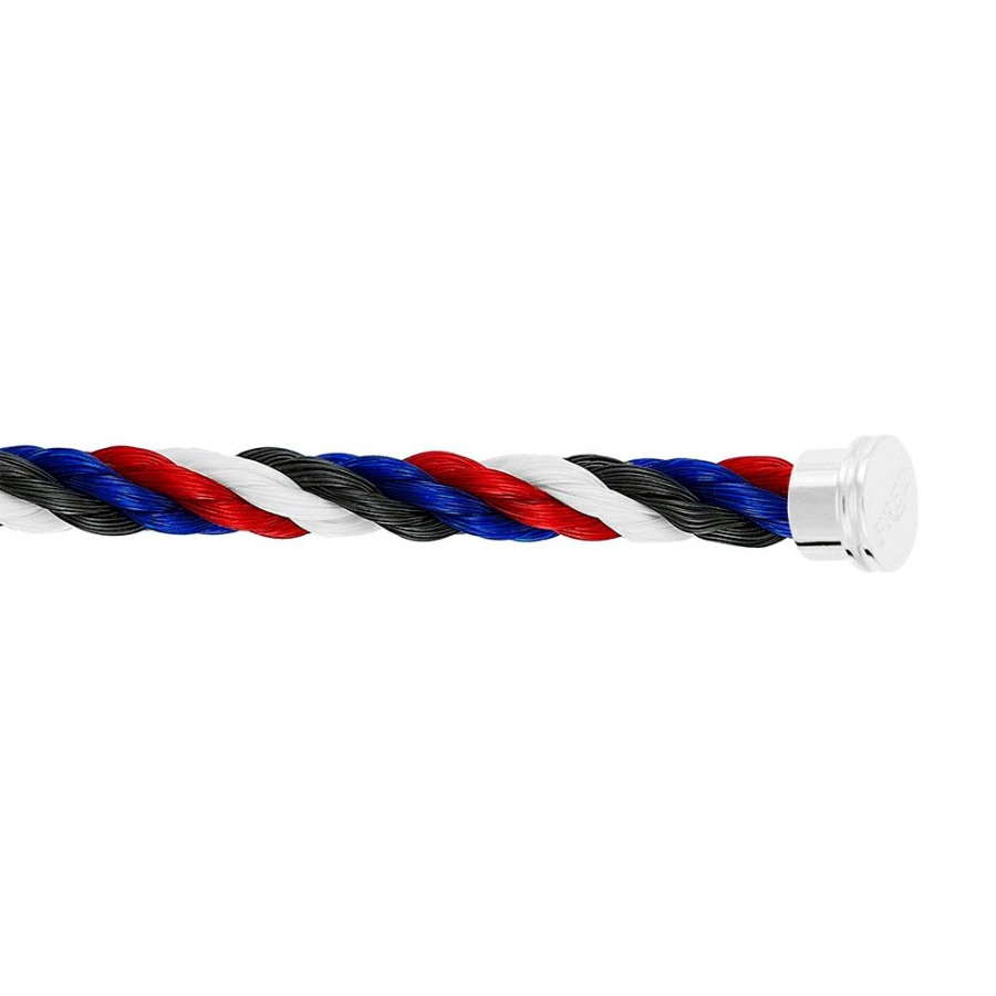 Bijoux FRED Homme | Cable Fred Force 10 Embleme Bleu Blanc Rouge Et Noir Grand Modele En Acier